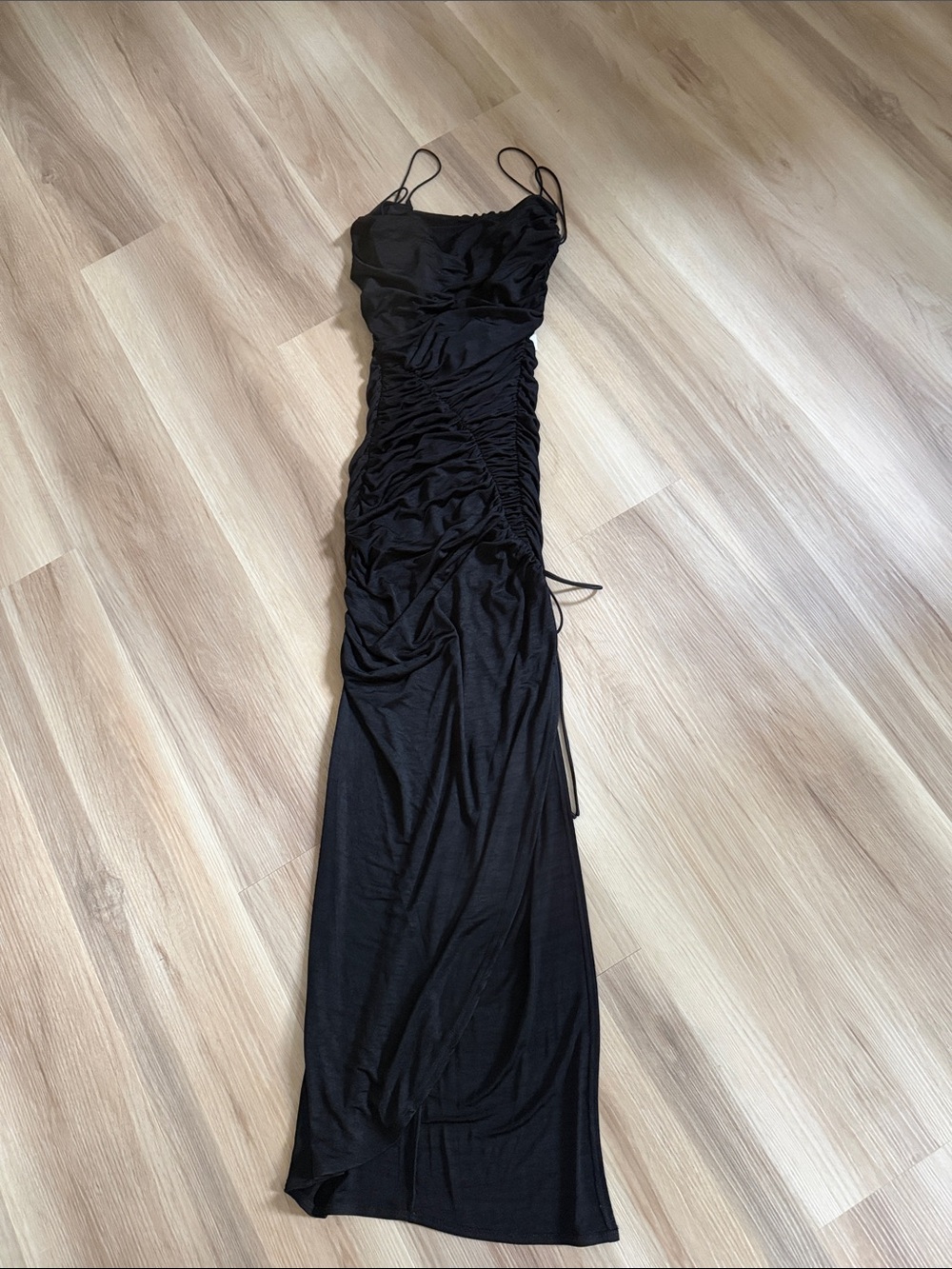 Alice + Olivia Black Ruched Maxi Slip Dress